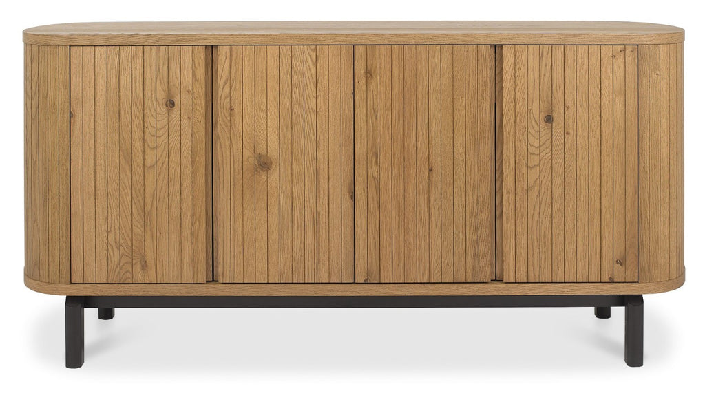 Rustic Oak Slatted Rounded Wide Sideboard Peppercorn Black Legs - Home Furniture Interiors