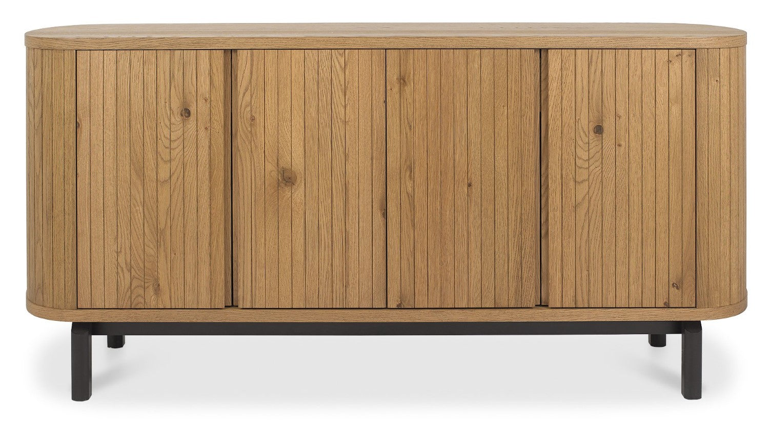 Rustic Oak Slatted Rounded Wide Sideboard Peppercorn Black Legs - Home Furniture Interiors