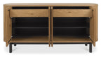 Rustic Oak Slatted Rounded Wide Sideboard Peppercorn Black Legs - Home Furniture Interiors
