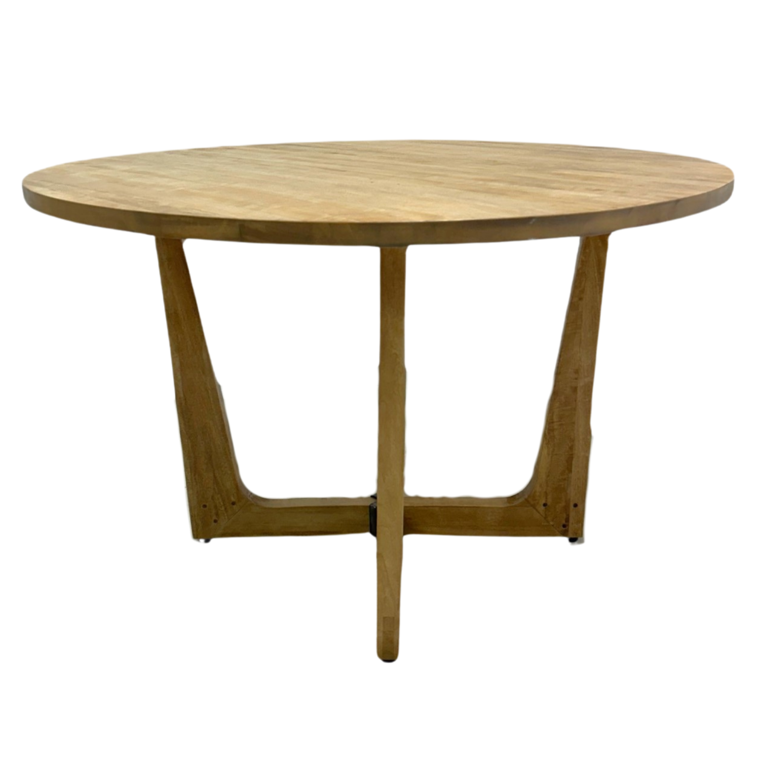 Natural Mango Wood Round Dining Table with Sculpted Geometric Base