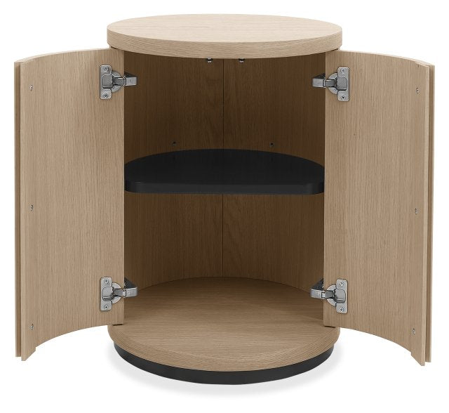 Light Oak Round Drum Shaped Lamp Table Peppercorn Base - Home Furniture Interiors