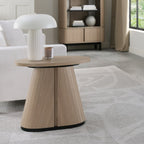 Light Oak Oval Lamp Table With Geometric Peppercorn Base
