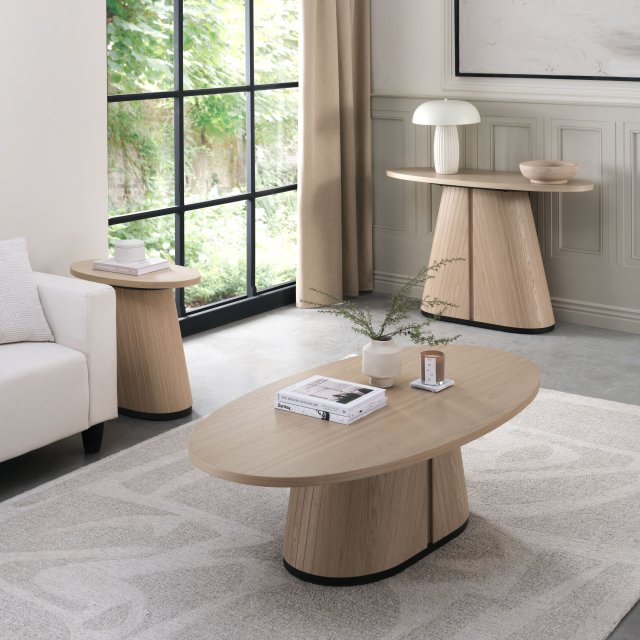 Light Oak Oval Coffee Table With Peppercorn Legs - Home Furniture Interiors