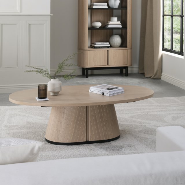 Light Oak Oval Coffee Table With Peppercorn Legs