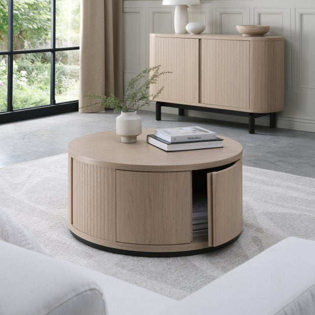 Light Oak And Peppercorn Round Coffee Table