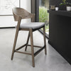 Grey Fabric Curved Bar Stool Oiled Oak Frame