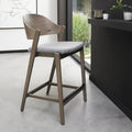 Grey Fabric Curved Bar Stool Oiled Oak Frame