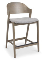 Grey Fabric Curved Bar Stool Oiled Oak Frame - Home Furniture Interiors