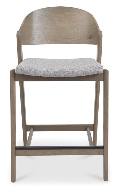 Grey Fabric Curved Bar Stool Oiled Oak Frame - Home Furniture Interiors