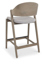 Grey Fabric Curved Bar Stool Oiled Oak Frame - Home Furniture Interiors