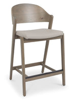Grey Bonded Leather Curved Bar Stool Oiled Oak Frame - Home Furniture Interiors