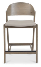 Grey Bonded Leather Curved Bar Stool Oiled Oak Frame - Home Furniture Interiors
