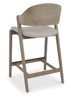 Grey Bonded Leather Curved Bar Stool Oiled Oak Frame - Home Furniture Interiors