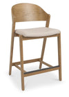 Ivory Bonded Leather Padded Bar Stool with Rustic Oak Frame
