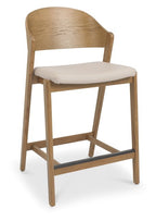 Ivory Bonded Leather Padded Bar Stool with Rustic Oak Frame