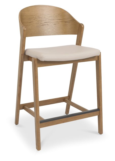 Ivory Bonded Leather Padded Bar Stool with Rustic Oak Frame
