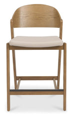 Ivory Bonded Leather Padded Bar Stool with Rustic Oak Frame - Home Furniture Interiors