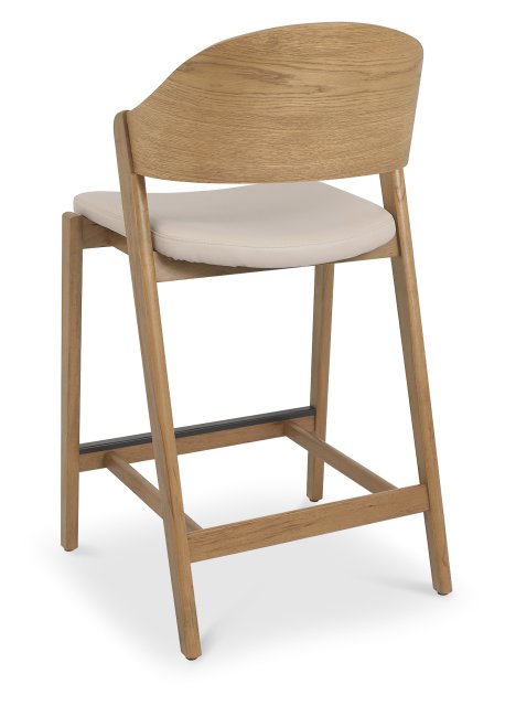 Ivory Bonded Leather Padded Bar Stool with Rustic Oak Frame - Home Furniture Interiors