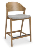 Grey Fabric Curved Bar Stool Rustic Oak Frame