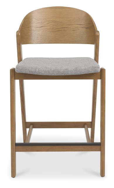 Grey Fabric Curved Bar Stool Rustic Oak Frame - Home Furniture Interiors