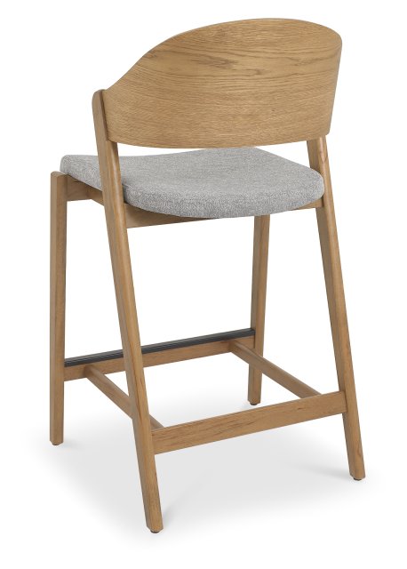 Grey Fabric Curved Bar Stool Rustic Oak Frame - Home Furniture Interiors