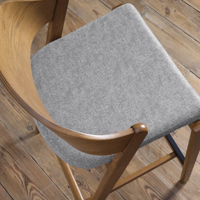 Grey Fabric Curved Bar Stool Rustic Oak Frame - Home Furniture Interiors