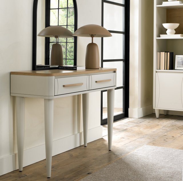 Grey 2 Drawer Console Table Scandi Oak Top And Handles