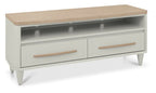 Grey 2 Drawer TV Entertainment Media Unit Scandi Oak Top - Home Furniture Interiors