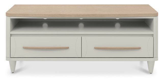 Grey 2 Drawer TV Entertainment Media Unit Scandi Oak Top - Home Furniture Interiors