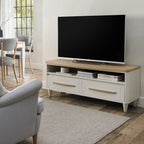 Grey 2 Drawer TV Entertainment Media Unit Scandi Oak Top