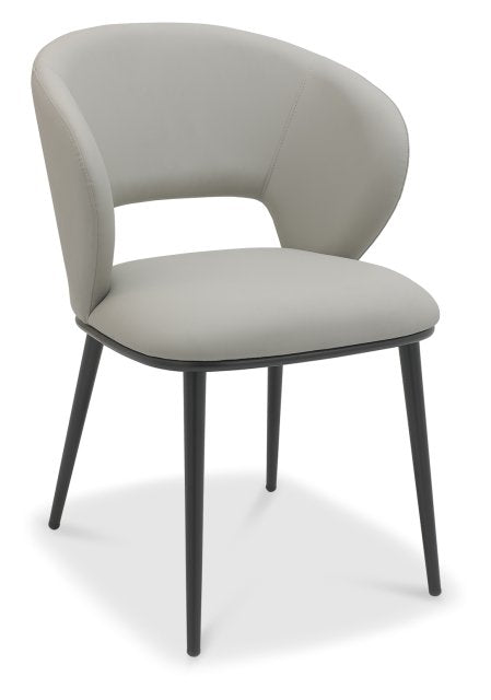 Grey Leather Effect Curved Back Dining Chair Matt Black Legs - Home Furniture Interiors