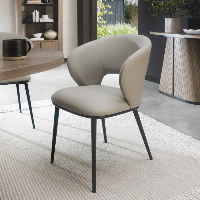 Grey Leather Effect Curved Back Dining Chair Matt Black Legs