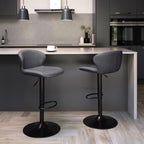 Dark Grey Leather Effect Swivel Barstool Black Base - Home Furniture Interiors