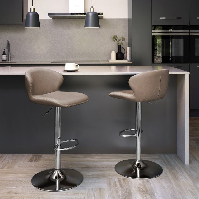 Stone Leather Effect Swivel Barstool Chrome Base - Home Furniture Interiors