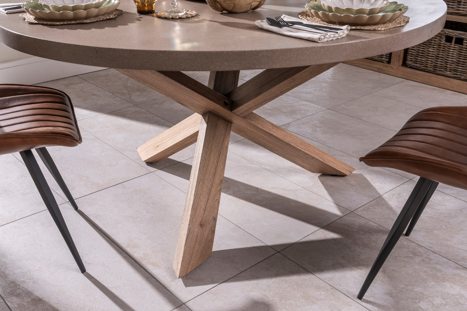 Modern Oatmeal Oak 4 Seater Round Dining Table 150cm