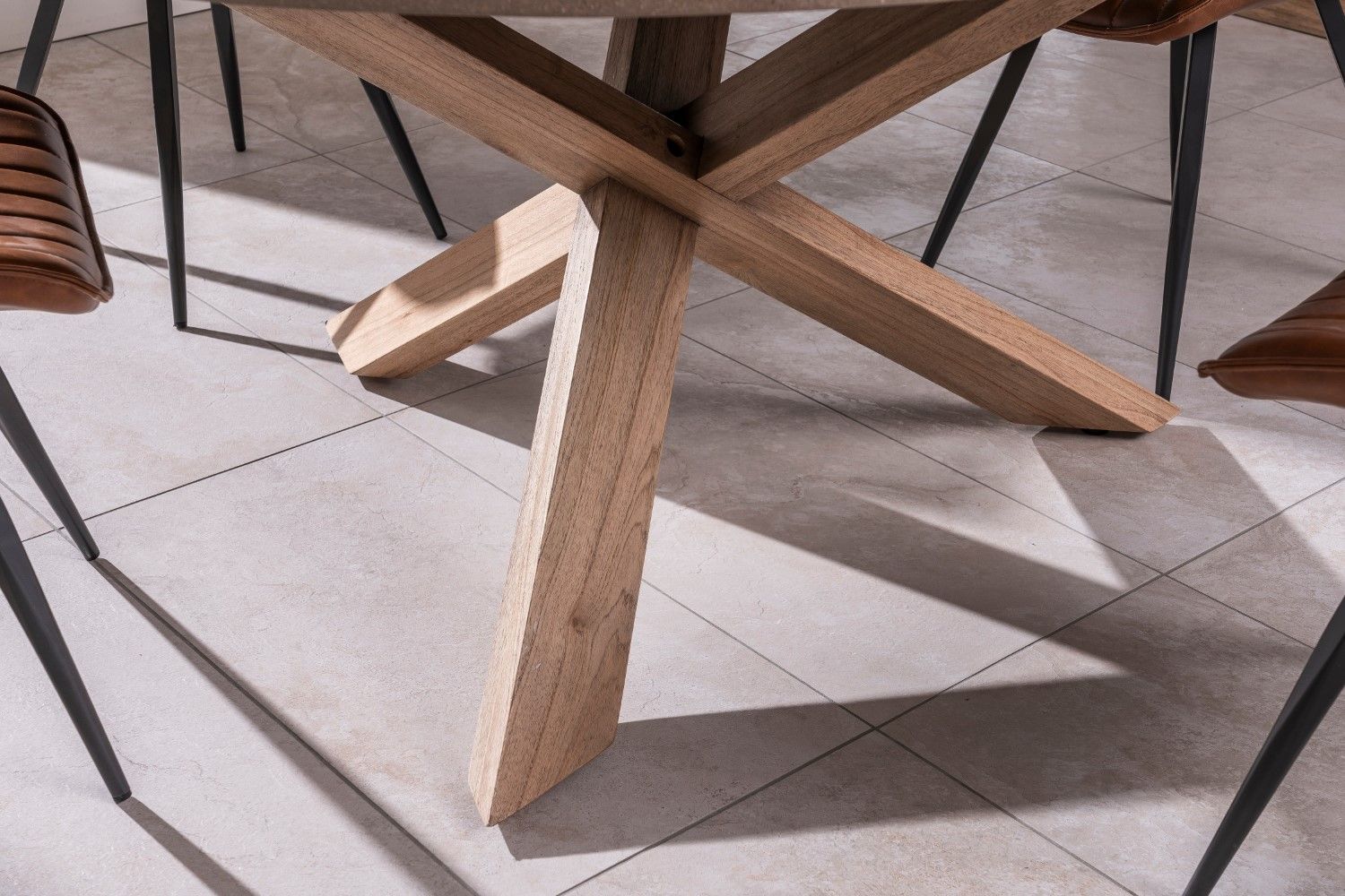 Modern Oatmeal Oak 4 Seater Round Dining Table 150cm