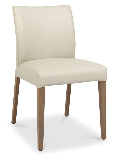 Ivory Leather Curved Dining Chair Light Weathered Oak Legs - Home Furniture Interiors