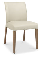 Ivory Leather Curved Dining Chair Light Weathered Oak Legs - Home Furniture Interiors