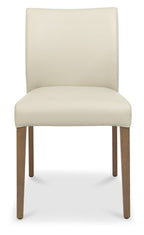 Ivory Leather Curved Dining Chair Light Weathered Oak Legs - Home Furniture Interiors