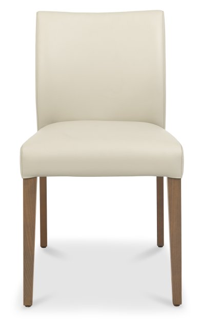 Ivory Leather Curved Dining Chair Light Weathered Oak Legs - Home Furniture Interiors