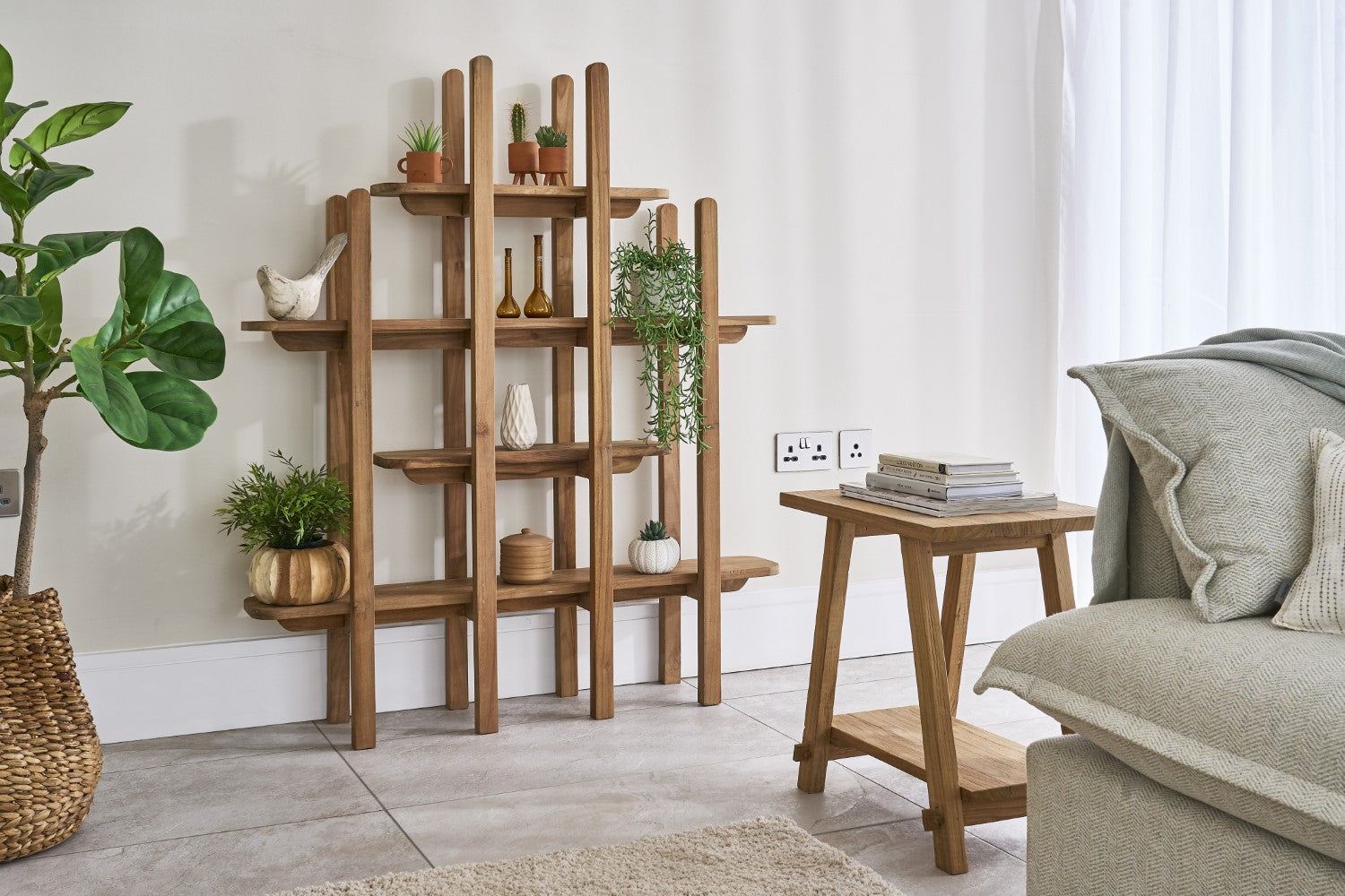 Modern Solid Wood Medium Bookcase with Sculpted Open Display Shelves