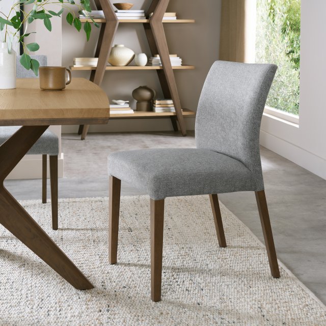 Grey Fabric Curved Dining Chair Light Weathered Oak Legs