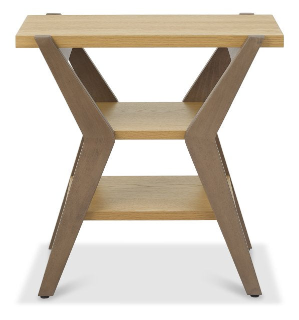 Dual Toned Oak Side Table with 2 Open Shelves - Home Furniture Interiors