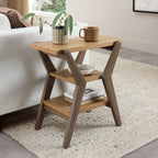 Dual Toned Oak Side Table with 2 Open Shelves