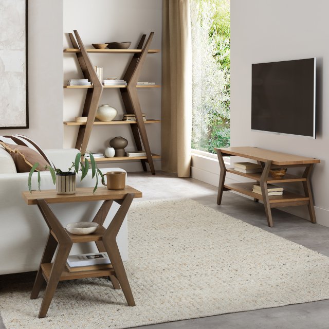 Dual Toned Oak Side Table with 2 Open Shelves - Home Furniture Interiors