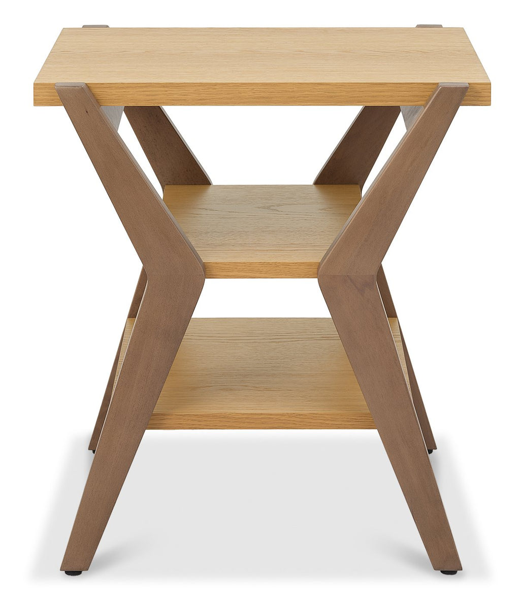 Light Weathered Oak Lamp Table with 2 Shelves - Home Furniture Interiors