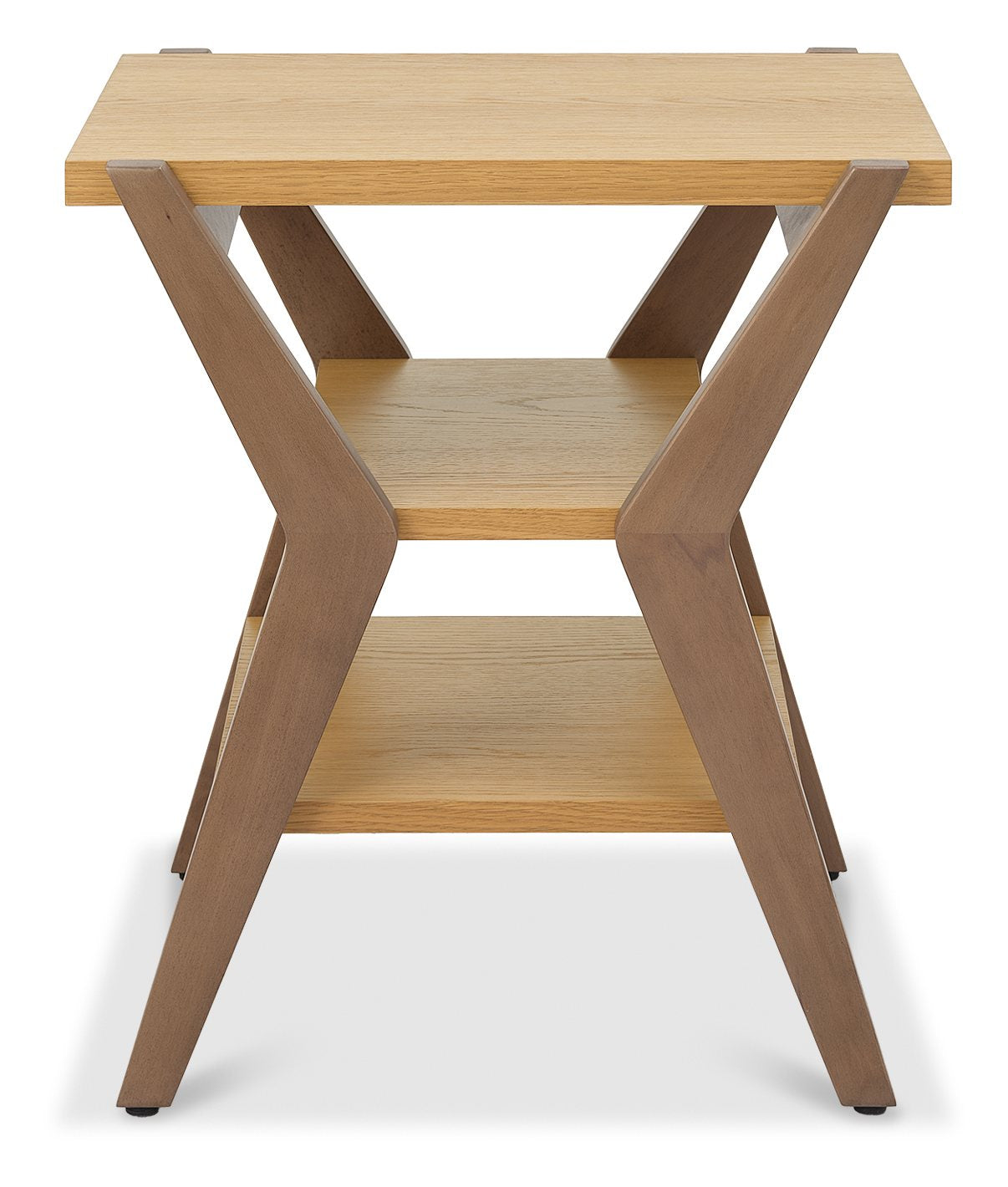 Light Weathered Oak Lamp Table with 2 Shelves - Home Furniture Interiors