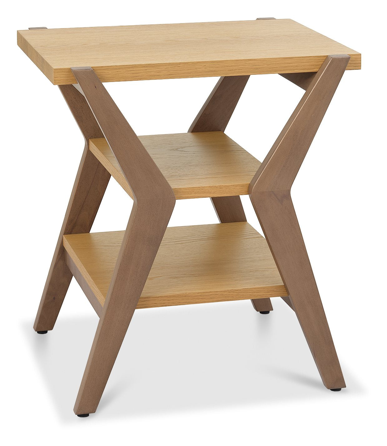 Light Weathered Oak Lamp Table with 2 Shelves - Home Furniture Interiors