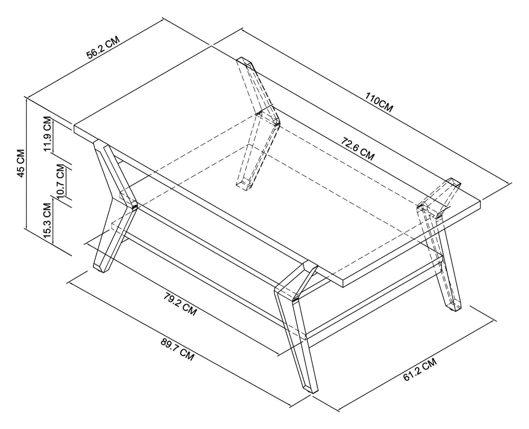Natural Oak Low Coffee Table with 2 Shelves - Home Furniture Interiors
