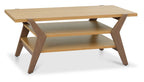 Natural Oak Low Coffee Table with 2 Shelves - Home Furniture Interiors